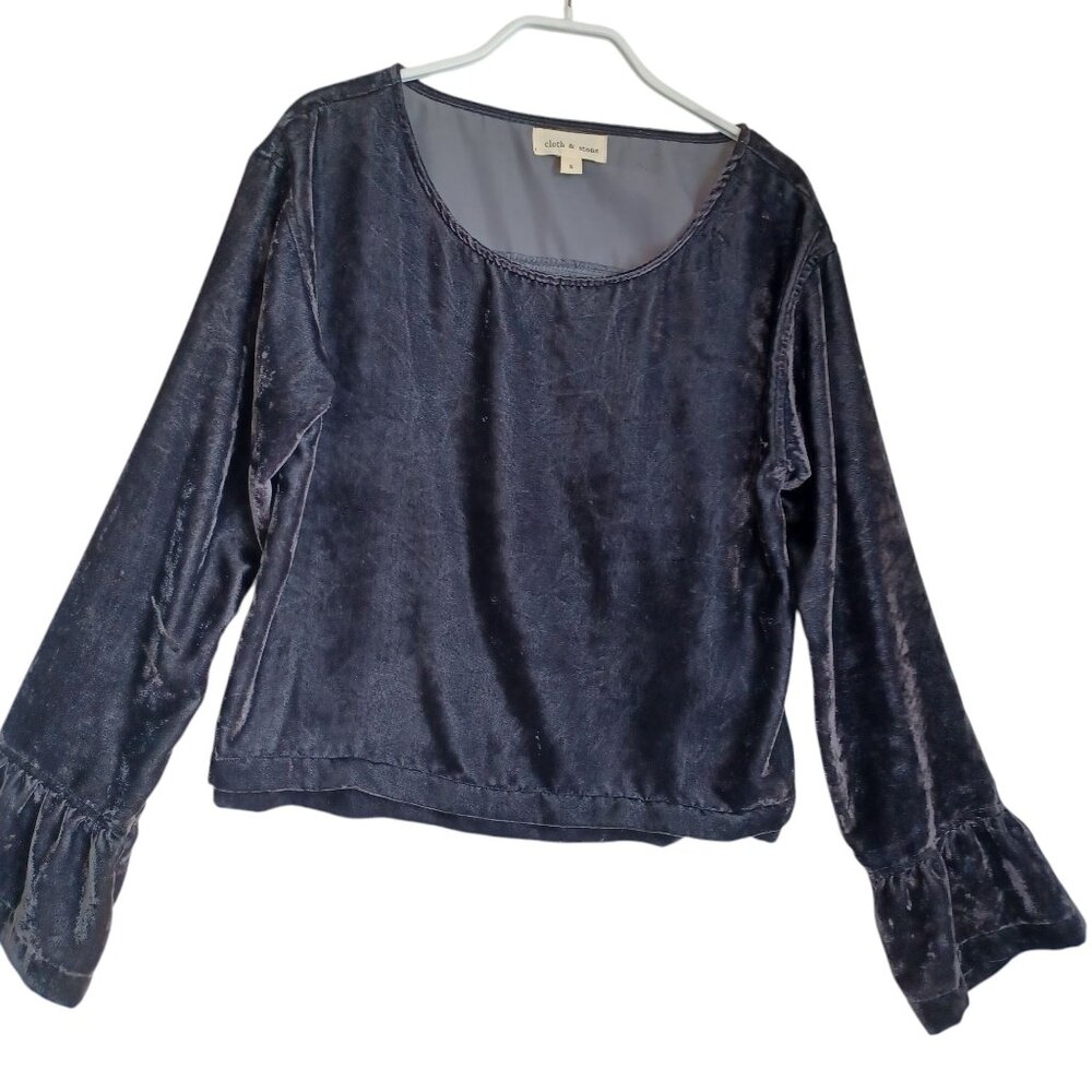 Cloth‎ & Stone Top Womens Small Charcoal Velvet Long Sleeve Top